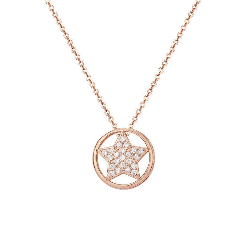 Zircon Star Circle Pendant Silver Necklace for Women