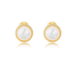 Vintage Round Mother of Pearl Silver Studs Earrings for Women