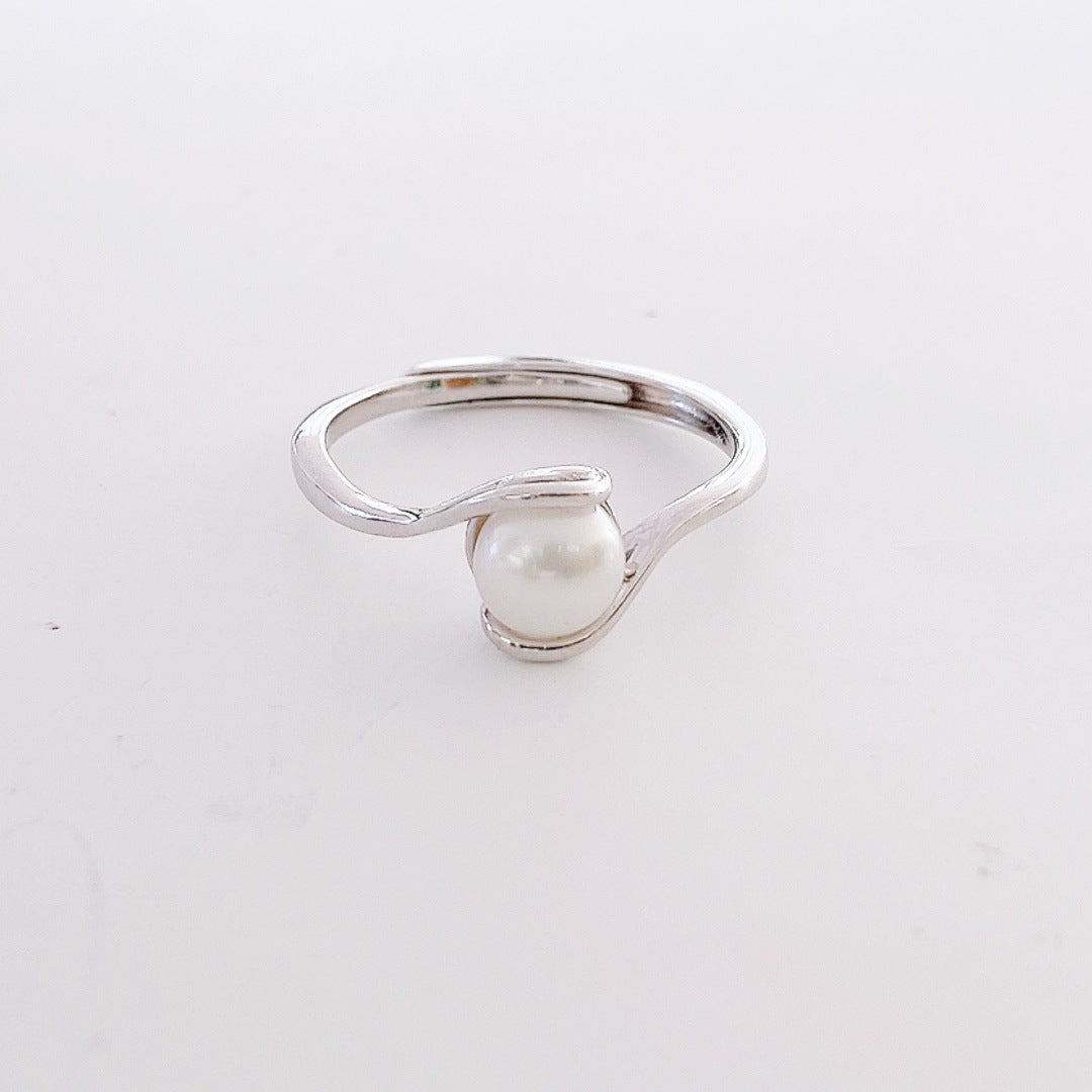 Natural Pearl Embrace Arm Silver Ring for Women