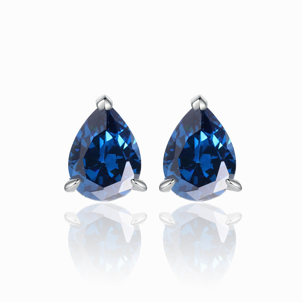 Three Prongs Pear Drop Zircon Silver Studs Earrings for Women