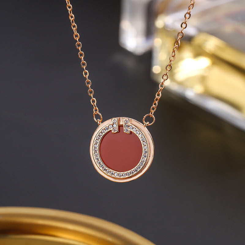 Roman Circle with Zircon Pendant Silver Necklace for Women