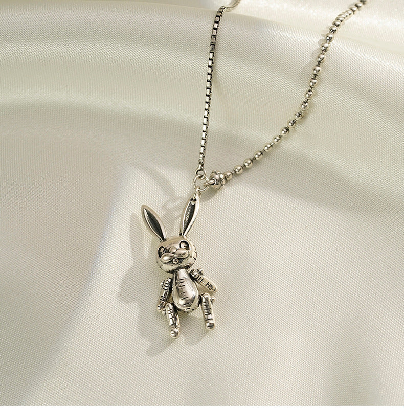 Hip Hop Rabbit Pendant Silver Necklace