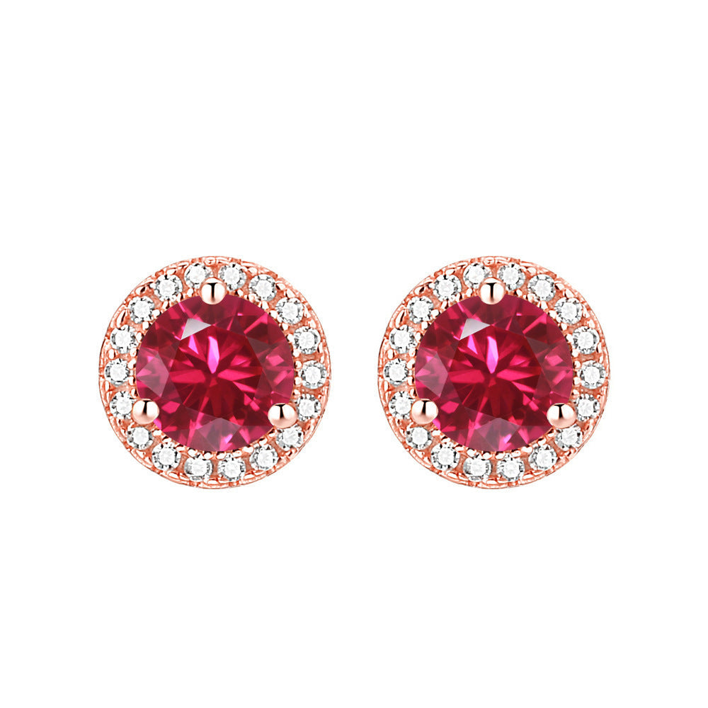 Soleste Halo Round Zircon Silver Studs Earrings for Women