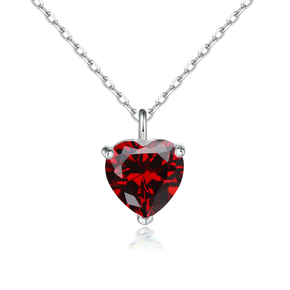 Heart Zircon Pendant Silver Necklace for Women