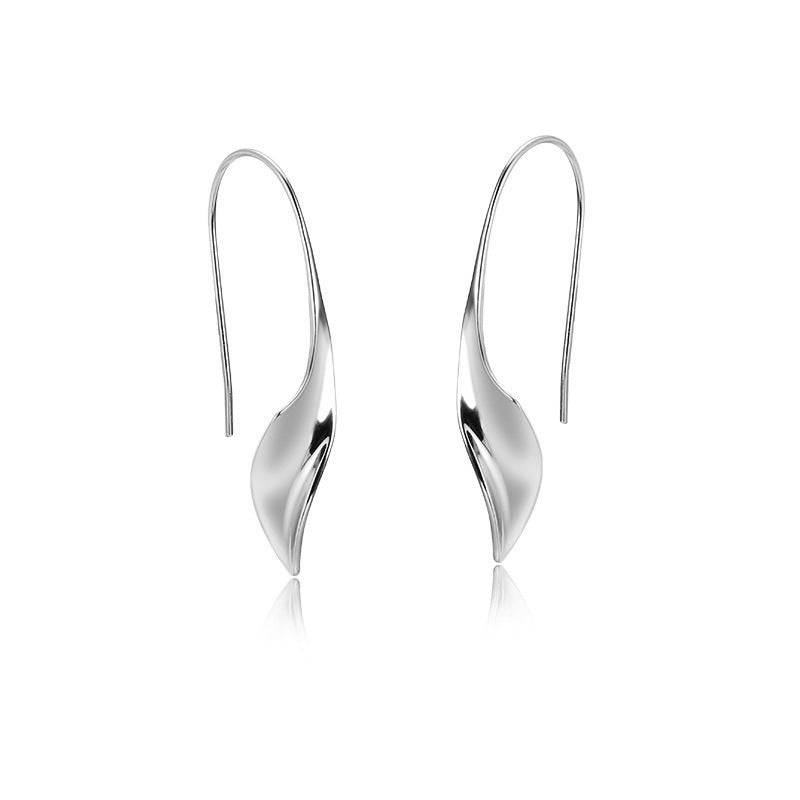 Glossy Geometric Leaf Silver Hook Earrings for Women