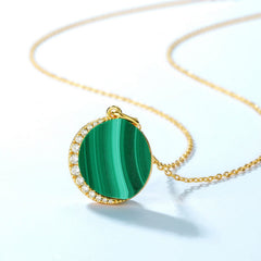 Round Malachite Pendant Star Moon Zircon Sterling Silver Necklace