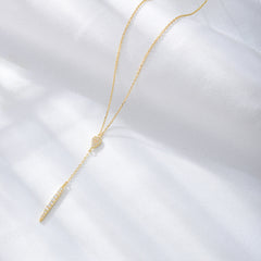 Long Tassel with Zircon Pendant Sterling Silver Necklace for Women