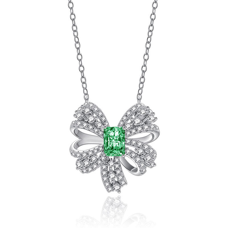 1.0Carat Rectangle Green Zircon Bowknot Necklace