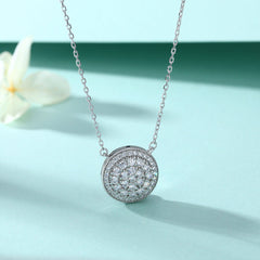 Full Zircon Round Pendant Silver Necklace for Women