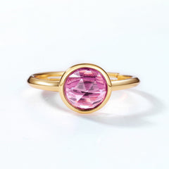 Geometric Round Natural Pink Amethyst Opening Sterling Silver Ring