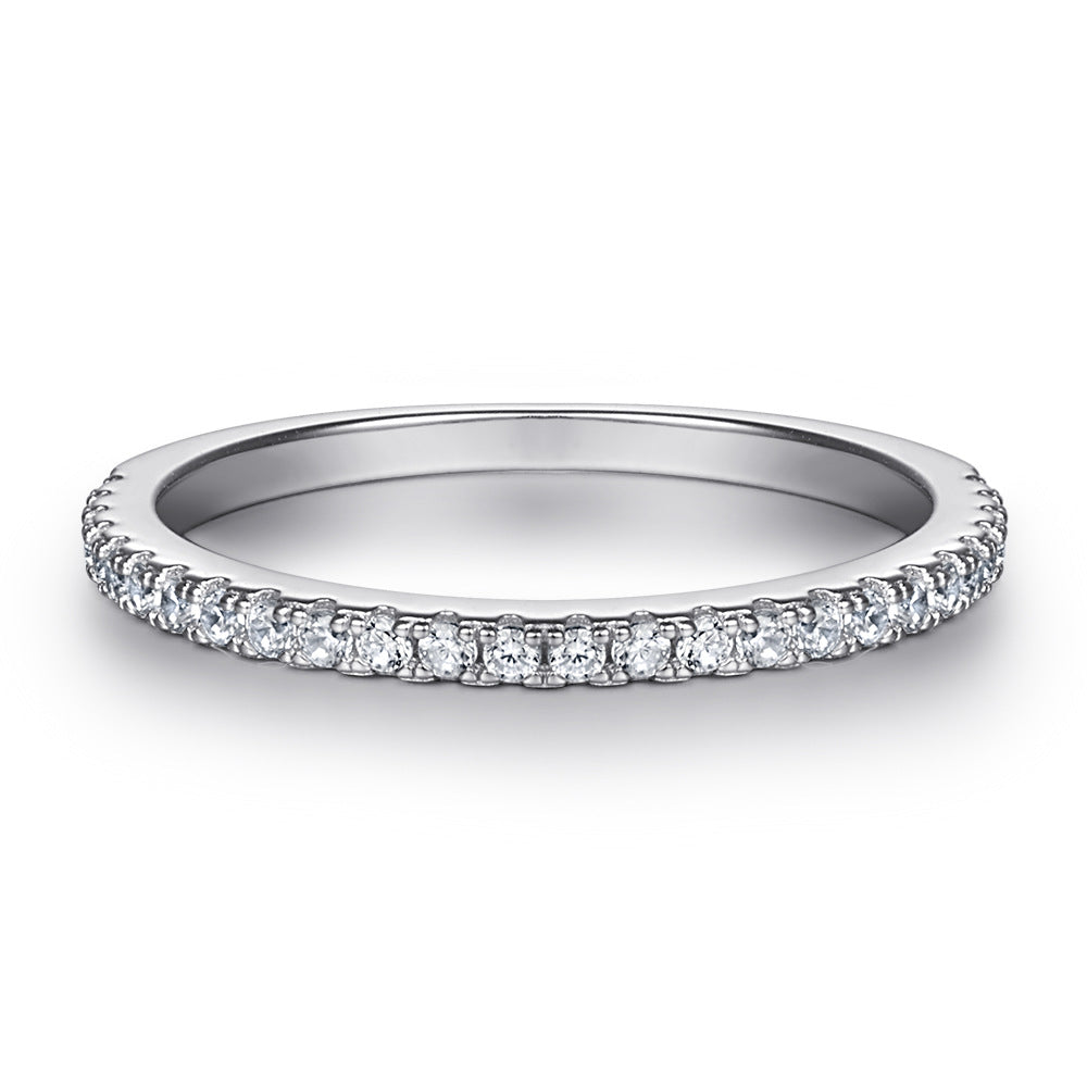 Round Zircon Soleste Halo Split Shank with Half Eternity Silver Ring Set