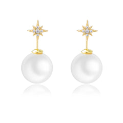 Ball Pearl with Star Zircon Silver Drop Earrings for Women