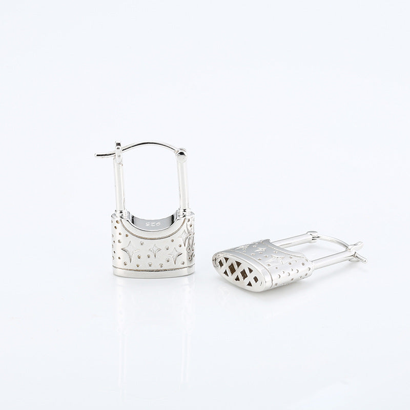 Star Pattern Lock with Zircon Silver Drop Earrings for Women