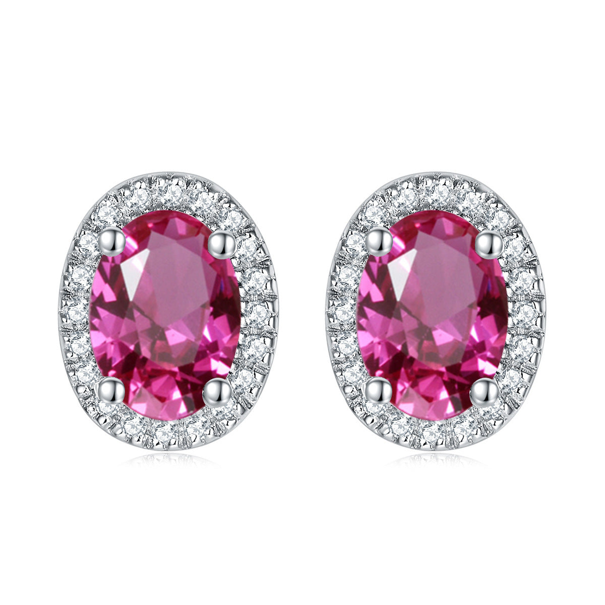 Oval Zircon Soleste Halo Silver Studs Earrings for Women