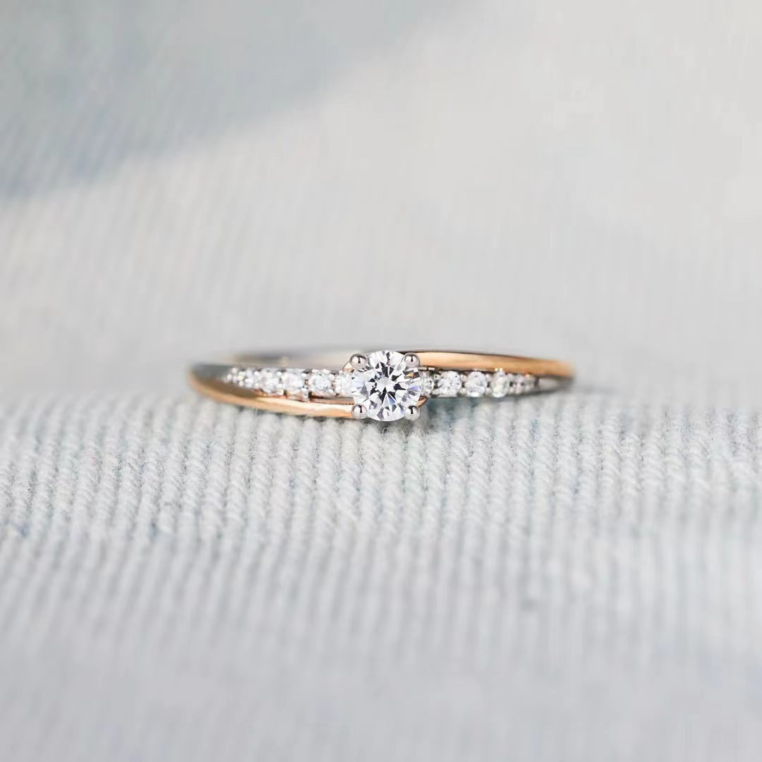 Stylish Round Zircon Slim Two Tone Sterling Silver Ring