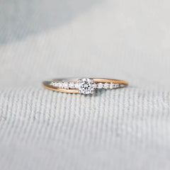 Stylish Round Zircon Slim Two Tone Sterling Silver Ring