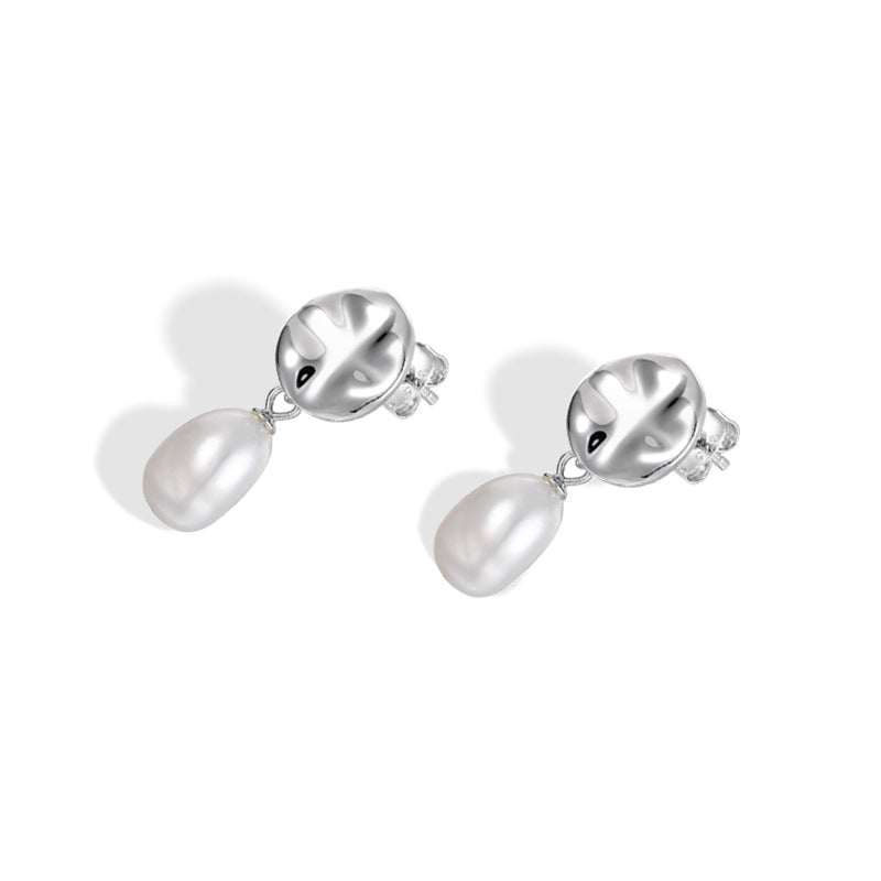 Irregular Shape with Pearl Silver Drop Earrings for Women