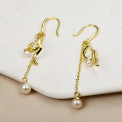 Irregular Spiral Tassel with Pearl Silver Drop Earrings for Women