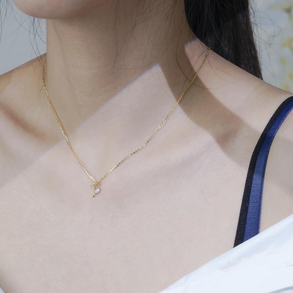 (Two Colours) White Zircon Little Rose Pendants Collarbone Necklace for Women