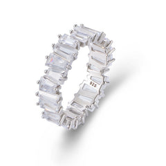 Geometric Ladder Square Zircon Beading Sterling Silver Ring for Women