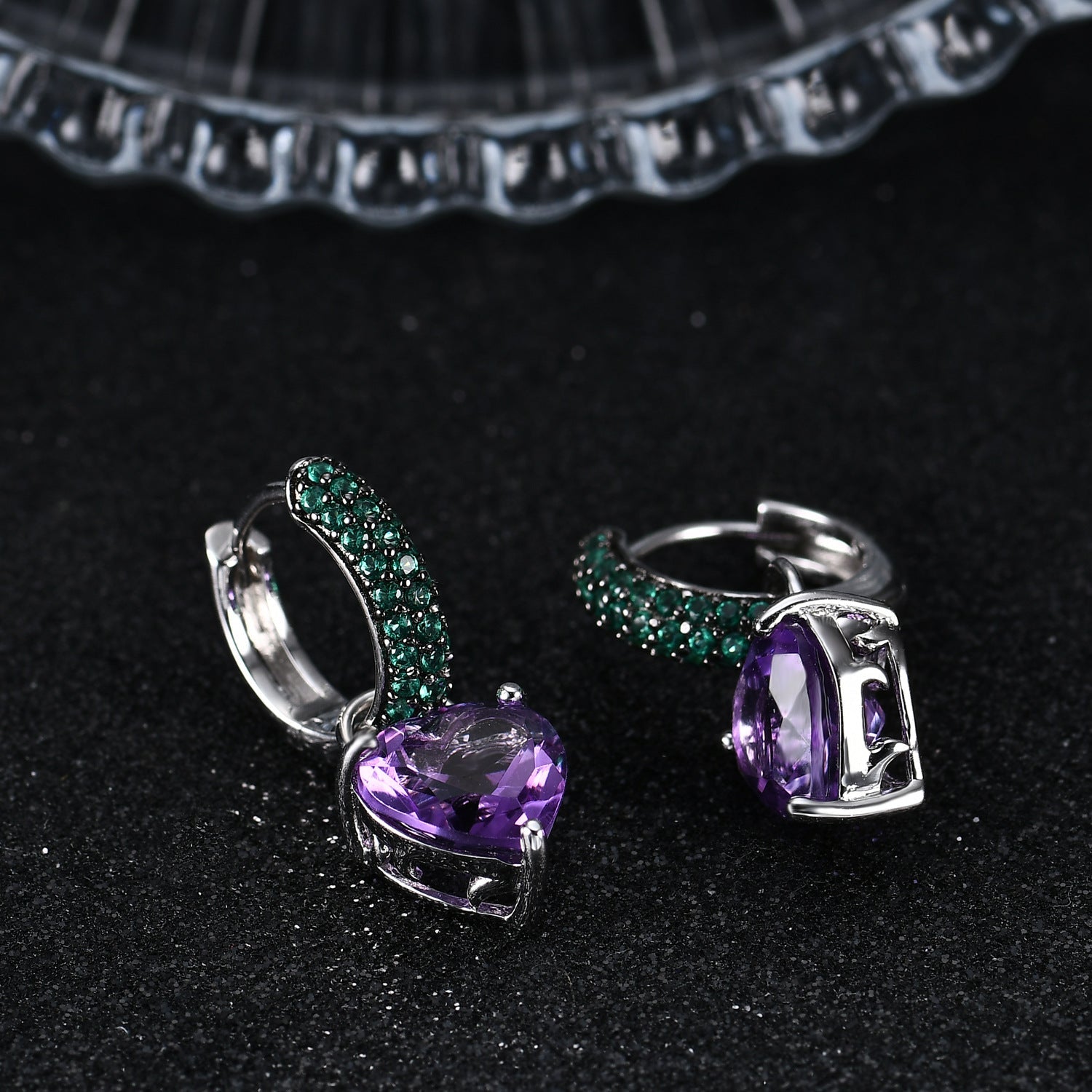 Thorn Bud Gemstone Love Shape Sterling Silver Drop Earrings for Women