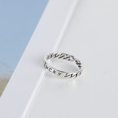 LUCKY Letter Weaving Opening Sterling Silver Ring