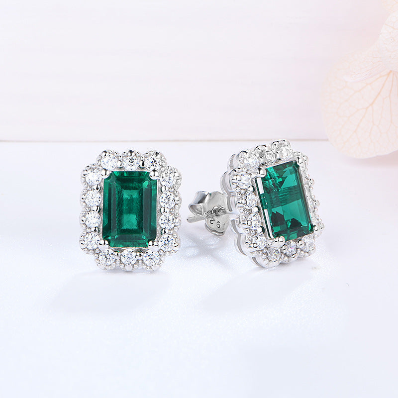 2.0Carat Rectangle Lab Created Emerald Studs