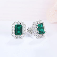 2.0Carat Rectangle Lab Created Emerald Studs