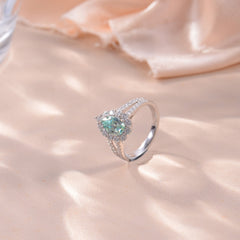 Soleste Halo 1.0 Carat Pear Shape Green Moissanite Silver Ring