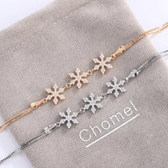 Three Zircon Snowflake Silver Bracelet for Women