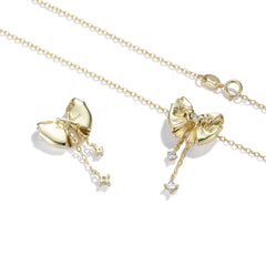 Golden Bow Pendant Tassels Zircon Silver Necklace