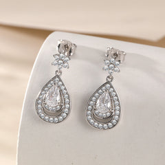 Water Drop Halo Pear Shape Zircon Pendant Star Sterling Silver Drop Earrings