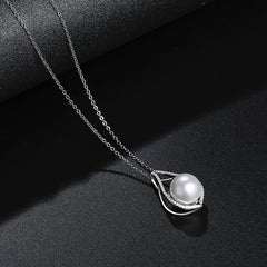 Zircon Water Drop with Pearl Pendant Silver Necklace for Women