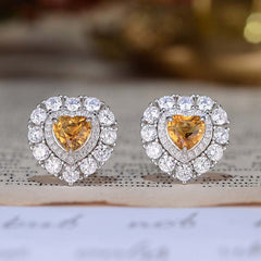 Halo Heart Shape Natural Yellow Crystal Studs