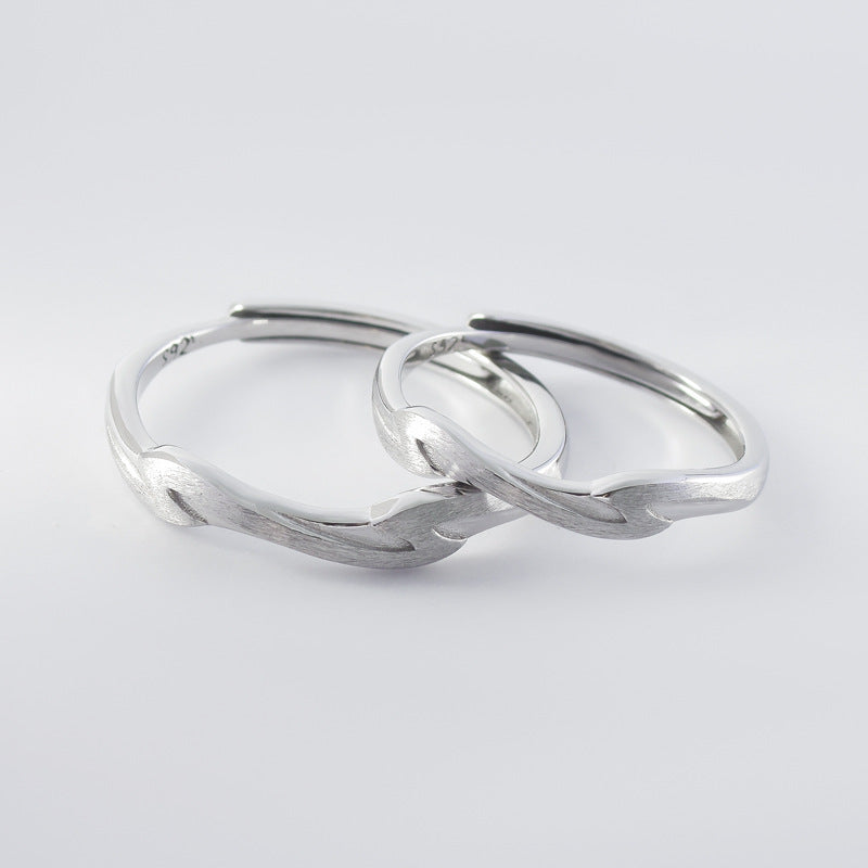 Brushed Wave Design Silver Couple Ring for Women