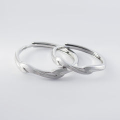 Brushed Wave Design Silver Couple Ring for Women