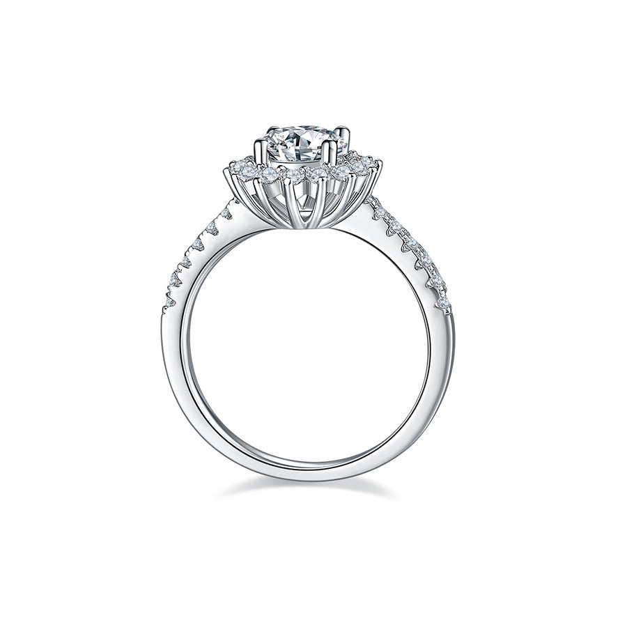 1.0Carat Round Moissanite Lotus Halo Engagement Ring