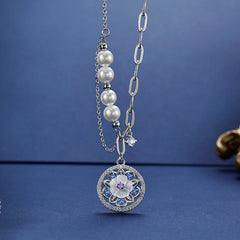 Mother-of-pearl and Zircon with Beading Pearl Circle Pendant Silver Necklace for Wome