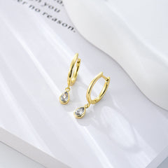 Water Drop Zircon Silver Drop Earrings for Women