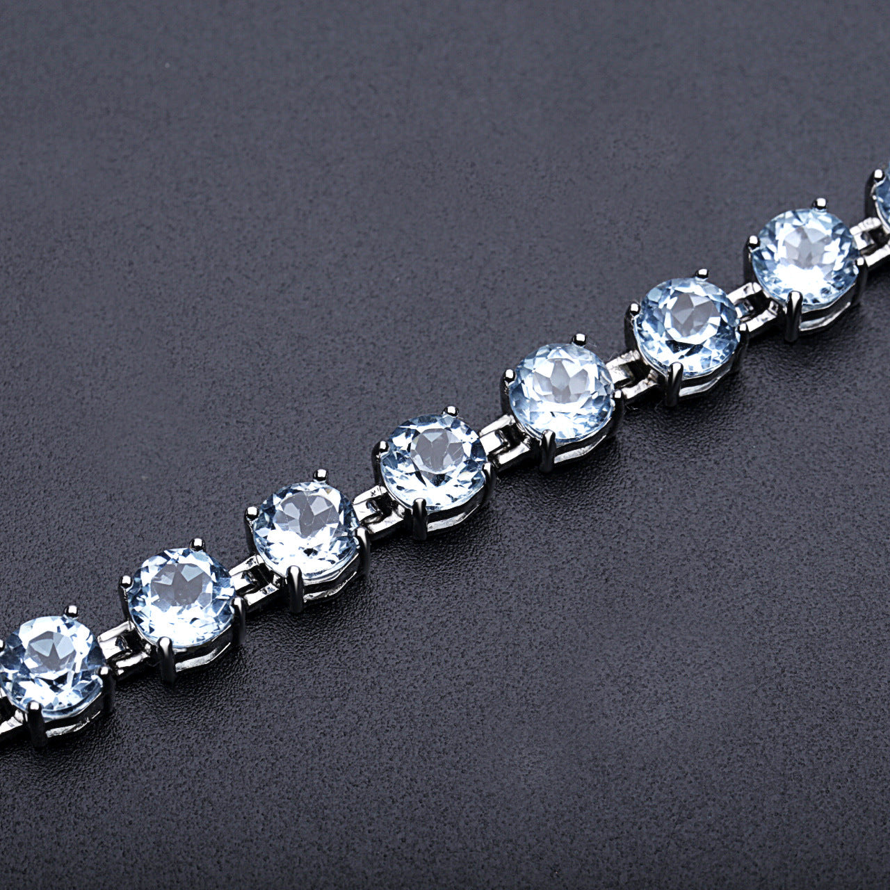 Round Cut Natural Gemstones Beading Silver Bracelet