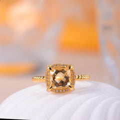 Soleste Halo Square Natural Yellow Crystal Silver Ring
