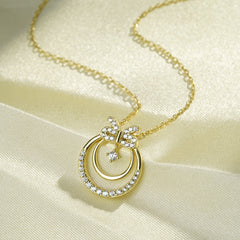 (Two Colours) White Zircon Circle Bowknot Pendants Collarbone Necklace for Women