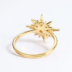 Round Opal Zircon Sun Opening Sterling Silver Ring