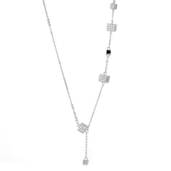 (Two Colours) White Zircon Litter Square Beading 925 Silver Collarbone Necklace for Women