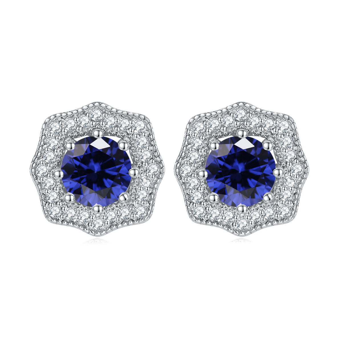 Sumptuous Round Zircon Soleste Halo Silver Studs Earrings for Women