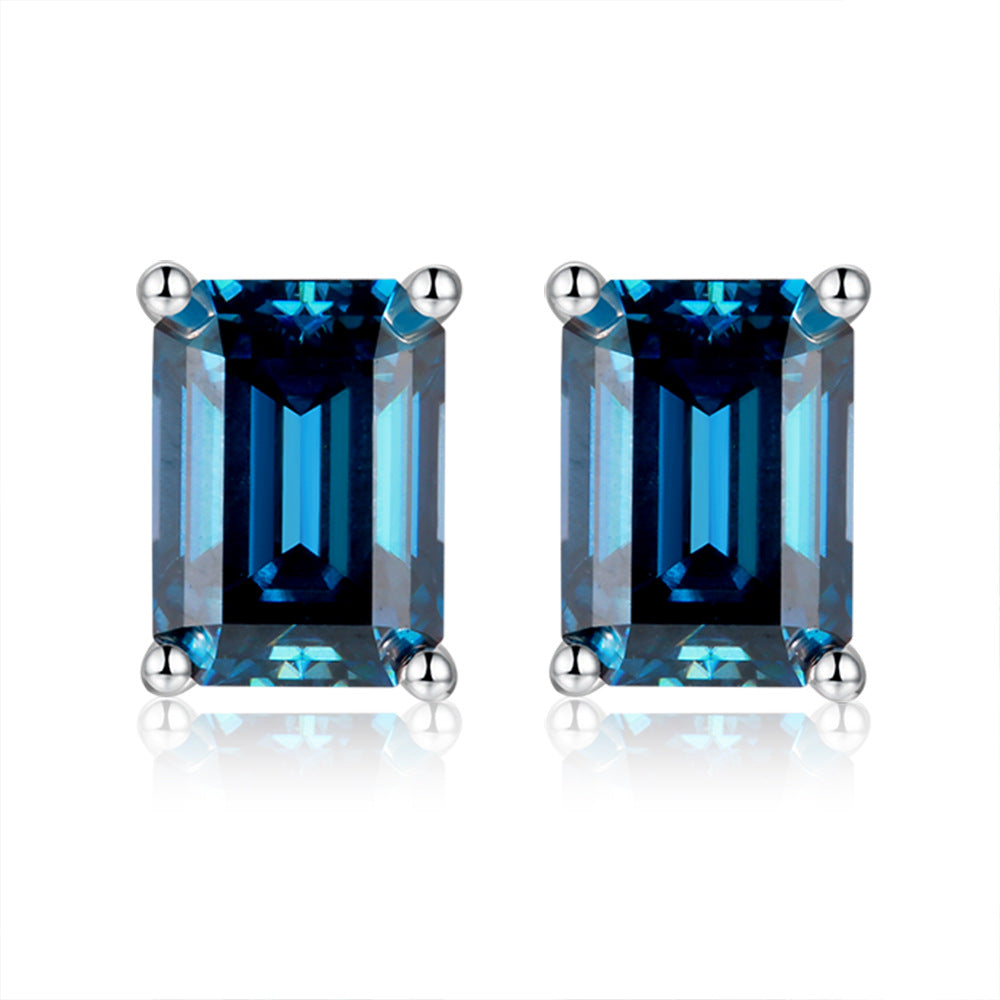 Solitaire 1.0 Carat Emerald Cut Moissanite Silver Stud Earrings