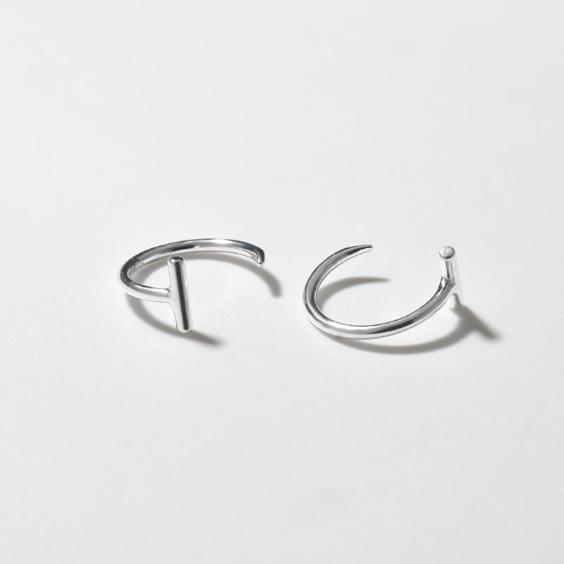 Curved T-shaped Silver Hook Earrings for Women