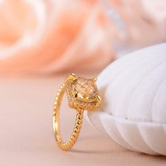 Soleste Halo Square Natural Yellow Crystal Silver Ring
