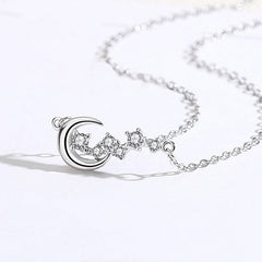 Zircon Star Moon Pendant Silver Necklace  for Women