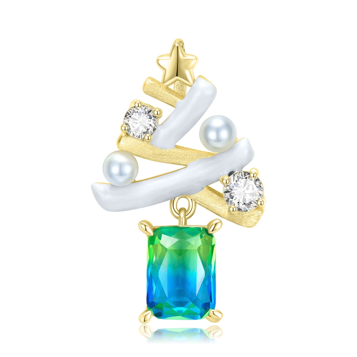 Christmas Tree Colourful Rectangle Zircon Silver Necklace